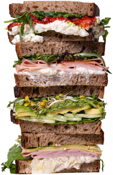 Die vier Loaded Sourdoughs uebereinander gestapelt